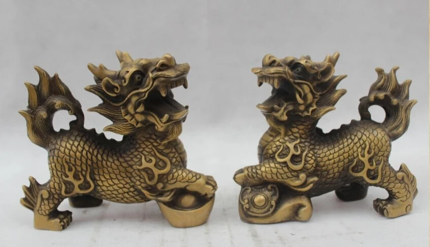 8 &quotКитайский Народный Чистая Бронзовый Лаки отличные Деньги рисунок Kylin Статуя