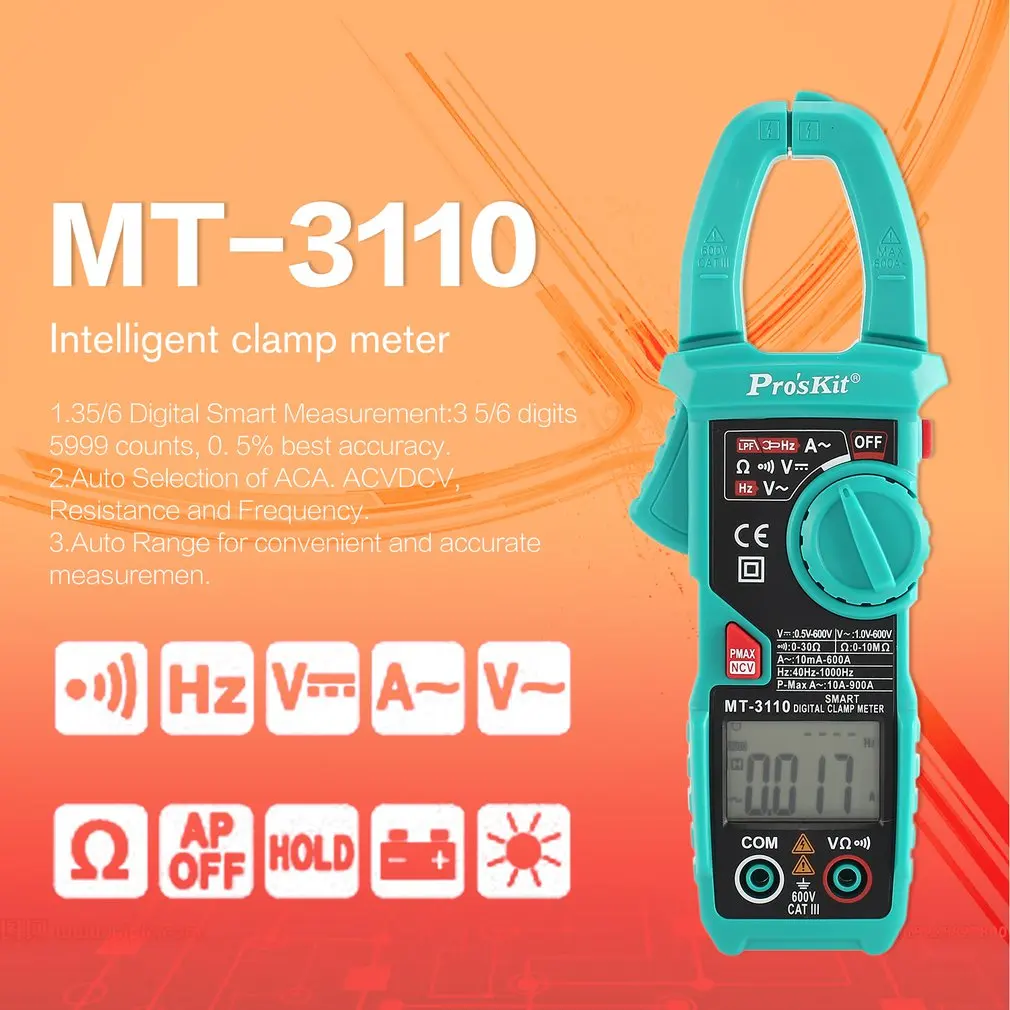 Pro'skit MT-3110 интеллектуальные клещи двойной экран цифровой дисплей мультиметр