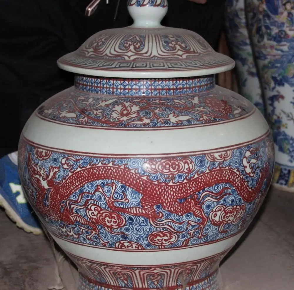19&quot Old Dynasty Blue White Porcelain Dragon Loong General Tank Vase Pot Statue | Дом и сад