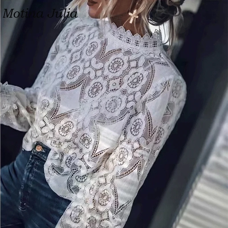 Motina Julia 2019 летние кружевные блузки с цветами рубашка кружевная юбка длинным