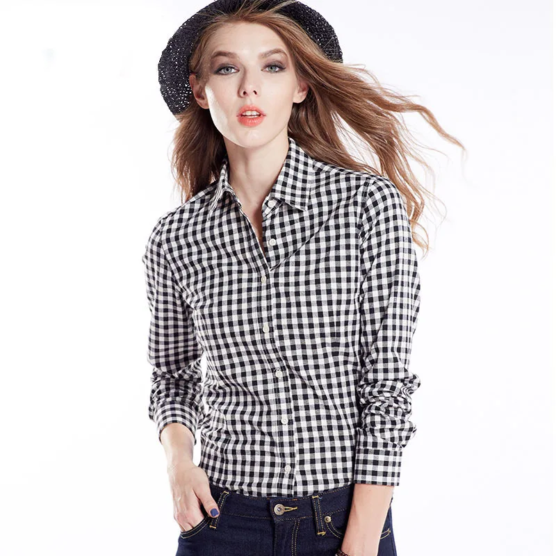 Женские рубашки блузки из хлопка весна 2020 топы женские в клетку с длинным рукавом