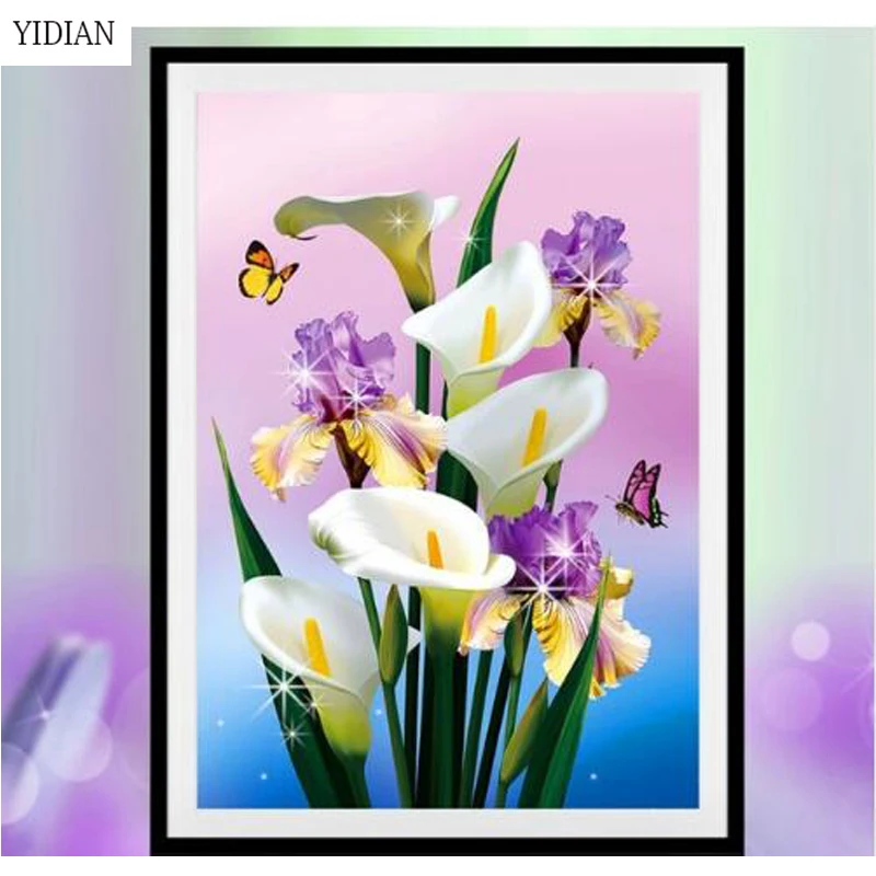 Full DIY 5D Diamond Painting Cross Stitch Kits Flowers White Calla Lily Embroidery Mosaic Rhinestones | Дом и сад