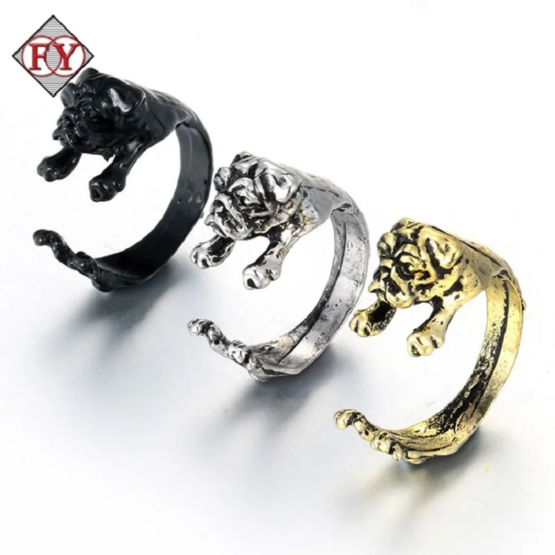 Французский бульдог кольца милый мопс Кольцо Собака Винтаж Цвет Jewelry животных