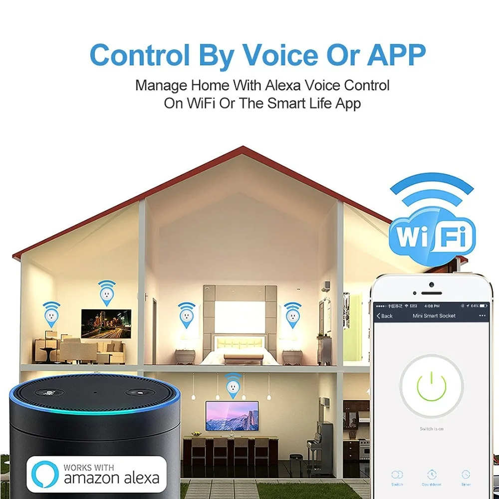 Умная Мини-розетка V05 с Wi-Fi 10 А работает Alexa и Google Home 100-240 В переменного тока вилка