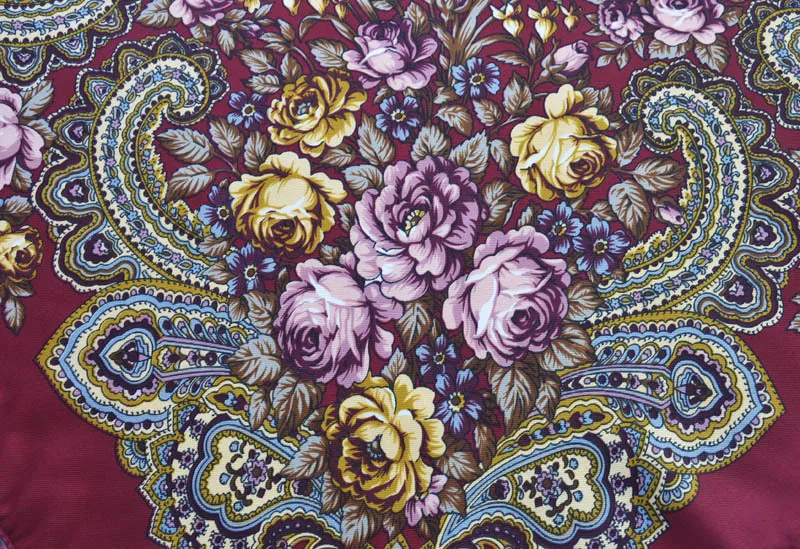 Women Tassel Square Scarf Shawl Lady Printed Floral Short Tassel Headband Retro Cape Wrap Scarves 90*90cm