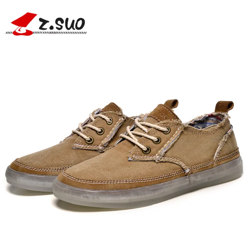 Z. Suo Brand 2019 Fashion Men's Shoes Casual Canvas Denim for Men Lace Up Breathable Zapatillas Hombre Retro Beige | Обувь