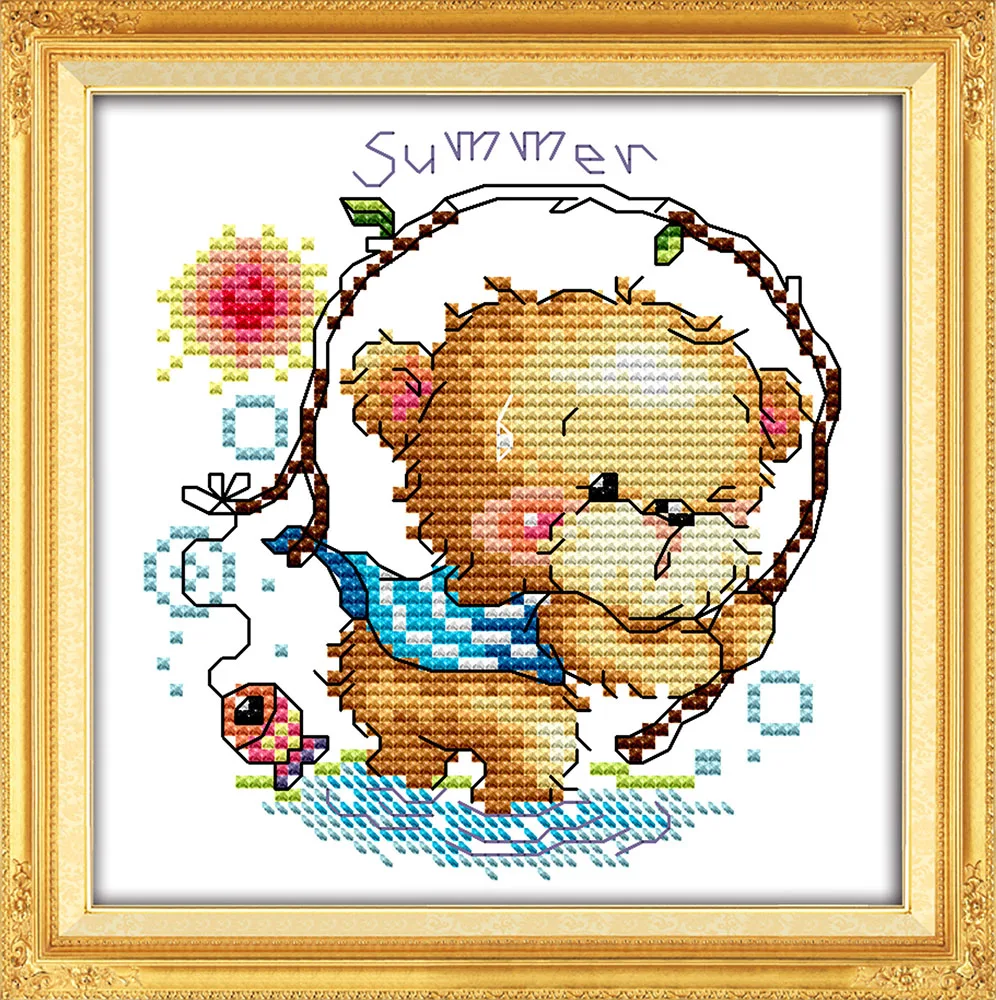 Four seasons little bear лето напечатанный на ткани 14CT 11CT наборы для вышивки крестом