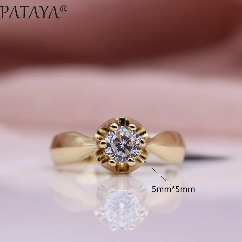 5mm PATAYA, новинка, специальная цена, кольца для женщин, белый искусственный жемчуг, модные ювелирные изделия, 585, розовое золото, оливково-зеленый цвет, натуральное простое кольцо с цирконом - Цвет основного камня: 5mm