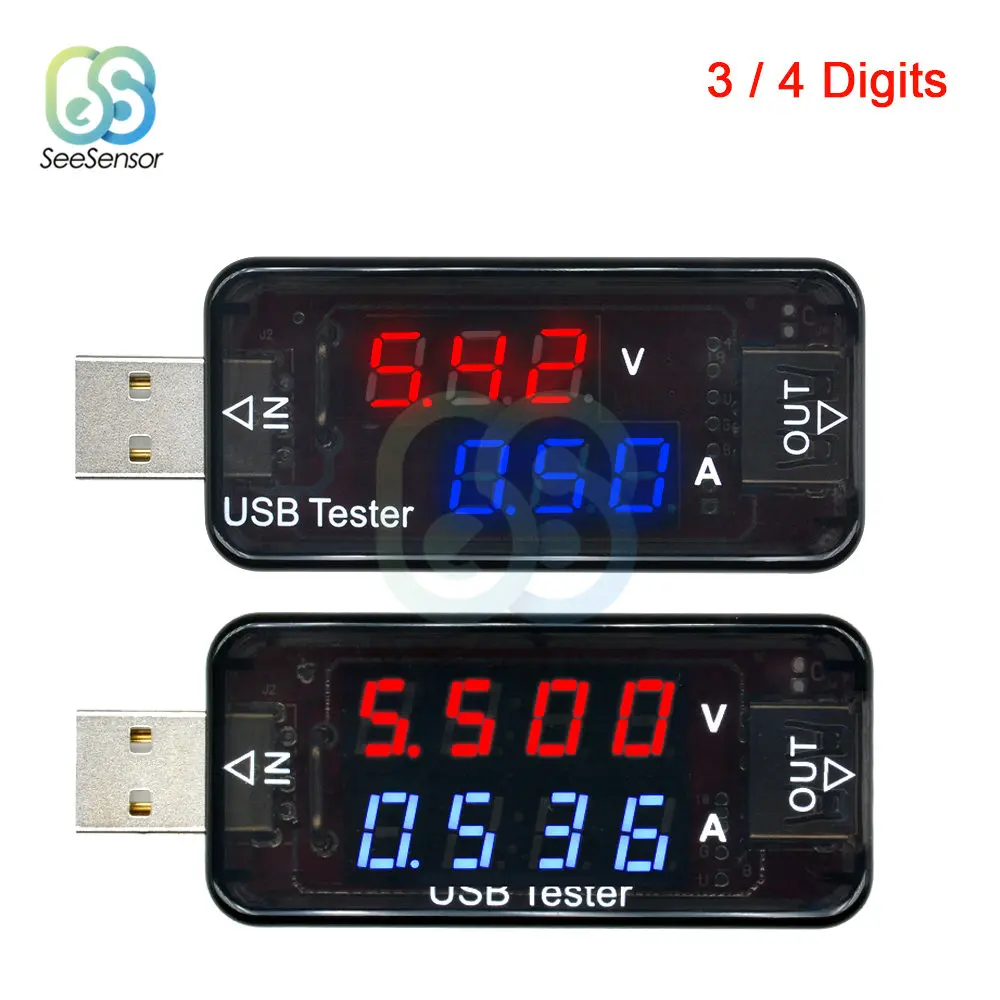 Цифровой USB зарядный детектор напряжения 3/4 цифры мобильный вольтметр амперметр