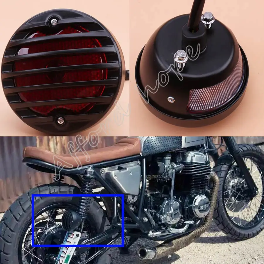 

Motorcycle Red Lens Black Grill Retro Brake Tail Light Plastic For Harley Bobber Chopper Street Bob GN CG Yamaha Suzuki Shadow