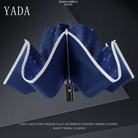 yada reflective stripe pattern reverse umbrella folding rainy automatic umbrellas for women men uv stripe outdoor umbrella yd162