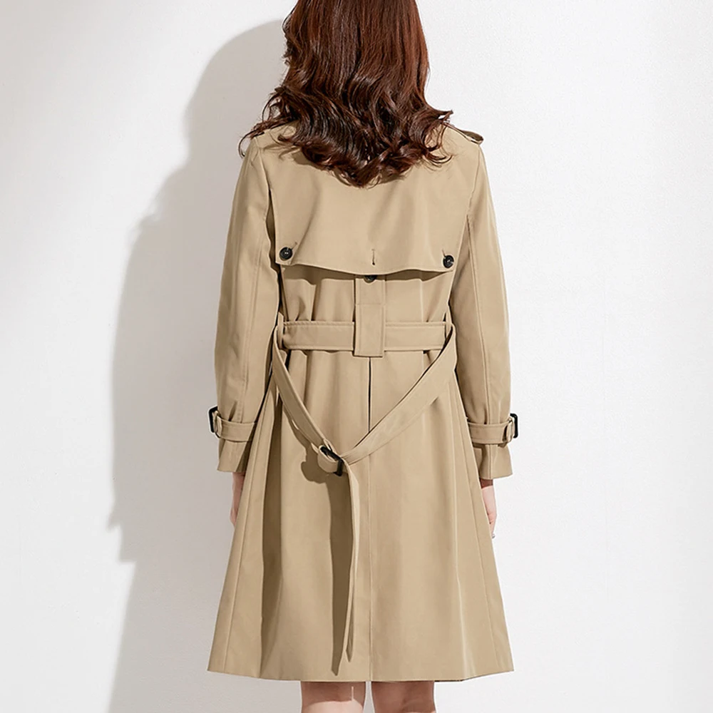 New brand women's clothes British temperament pure color long sleeve suit collar double-breasted windbreaker jacket | Женская одежда