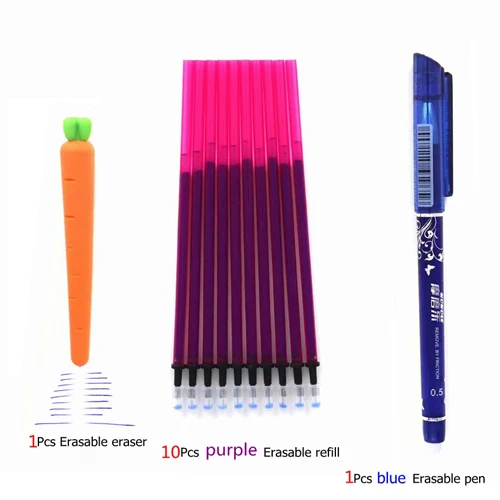 12Pcs purple set 12 шт./лот стираемая гелевая ручка, стержень, набор ластиков 0,5 мм, синие, черные, красные чернила, стираемая ручка для школы, офиса, канцелярские принадлежности - Цвет: 12Pcs purple set