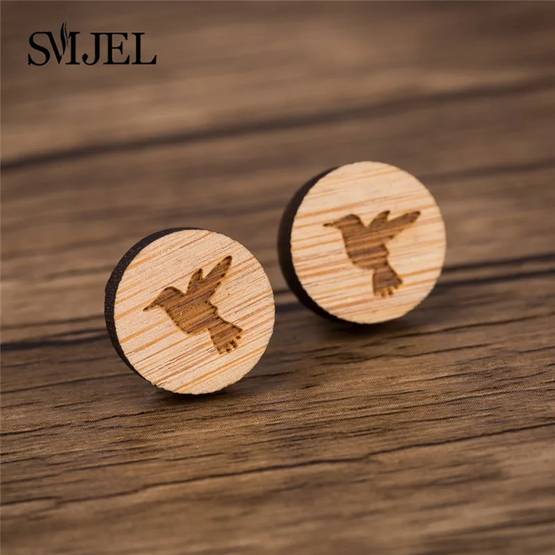 Dove Earrings SMJEL Панк Круг Кулон Серьги гвоздики деревянный для женщин Глобус мира серьги с картой ручной работы подарок для нее путешествия ювелирные изделия Мать Земля - Окраска металла: Dove Earrings