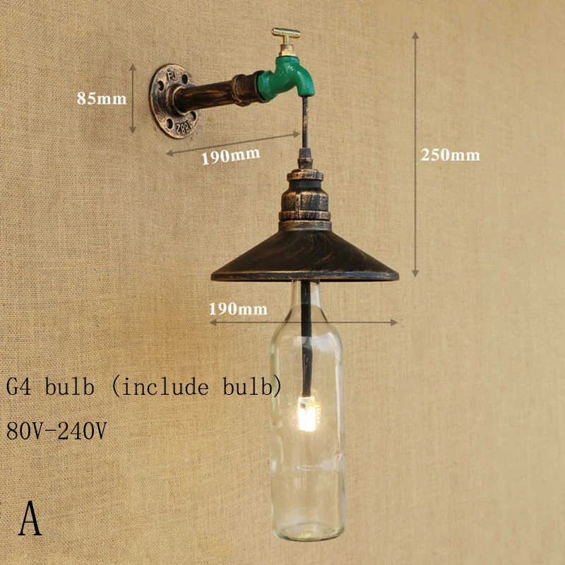 Промышленная настенная лампа стеклянный тент Железный ржавый настенный