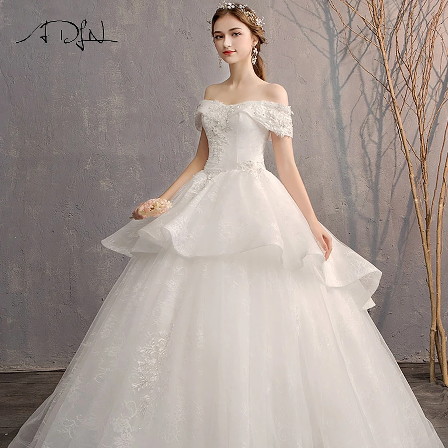 ADLN Lace Appliques Ball Gown Cheap Wedding Dresses Off The Shoulder Boat Neck Bridal Gowns Robe De Mariage | Свадьбы и торжества