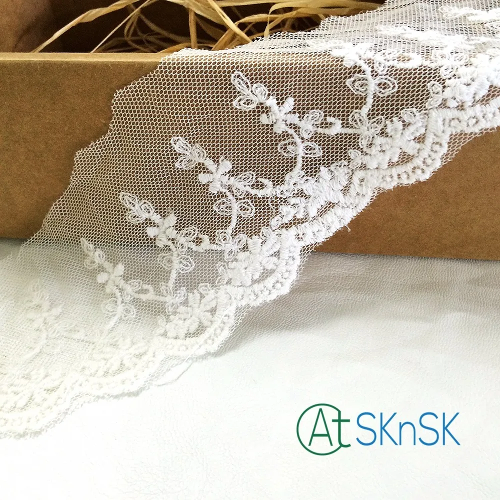 

200 Yard/ lot DIY flower handmade lace fabric white wide 7cm embroidery lace trim textile clothes sewing accessories DHL