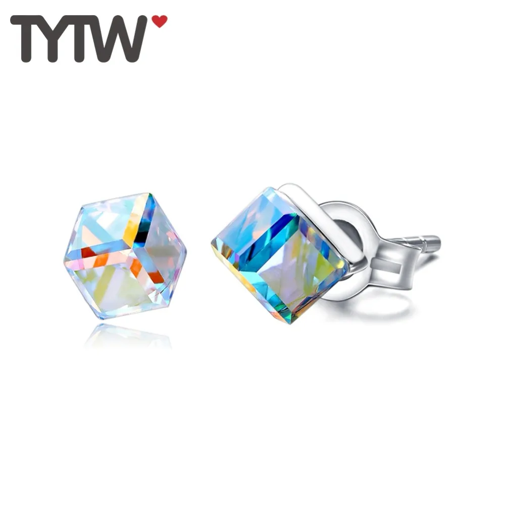 Женские серьги пусеты TYTW элегантные квадратные из серебра S925 пробы с фиолетовым