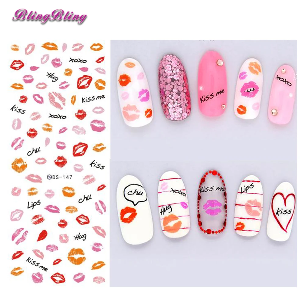 Blingbling 2 листа милые ногтей Вода Переводные картинки в форме сердца Стиль Красота