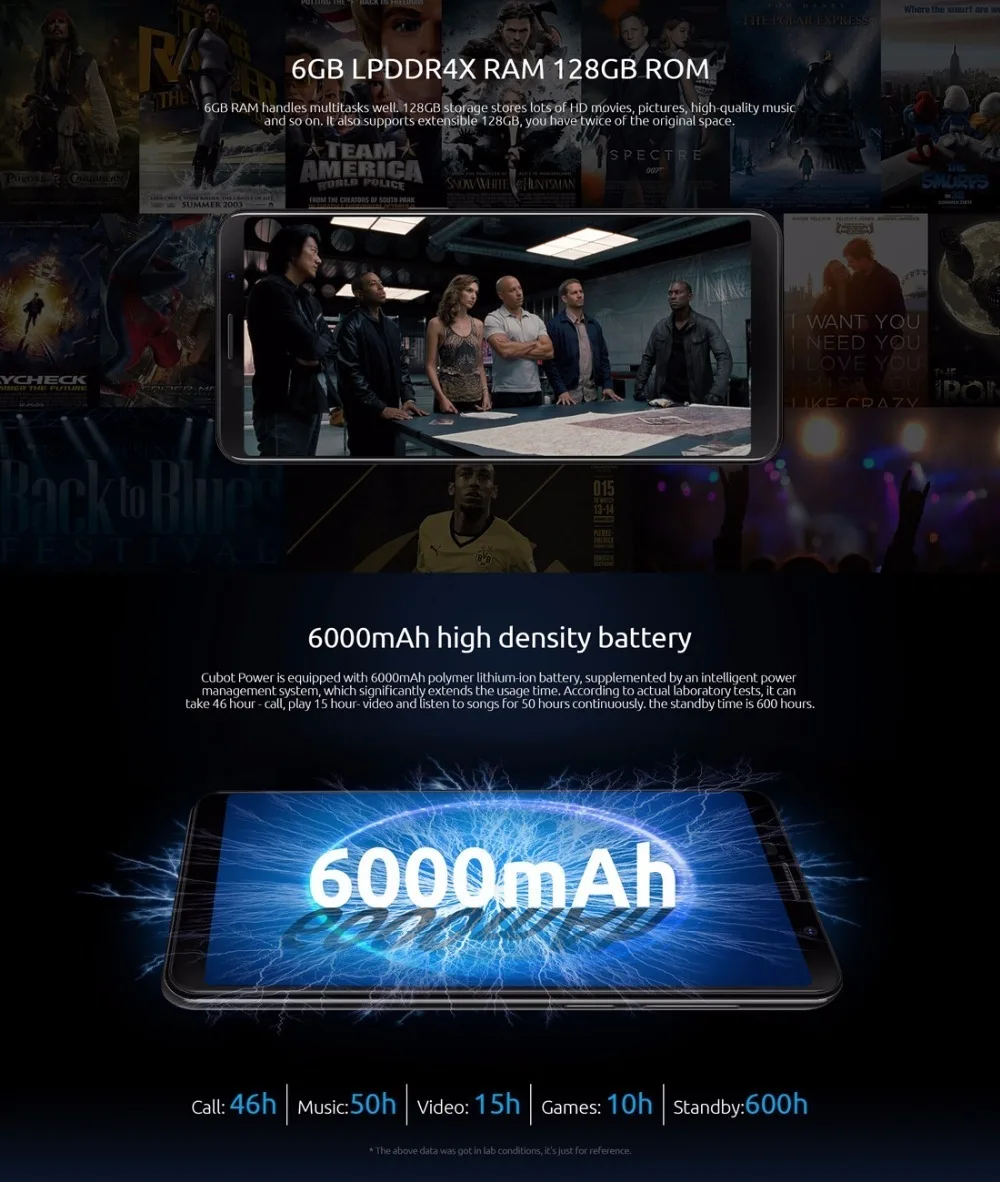 Смартфон Cubot power 4G, 6000 мАч, Android 8,1, 6 ГБ+ 128 Гб, 5,99 дюйма, мобильные телефоны MT6760, четыре ядра, отпечаток пальца, ID, 16,0 Мп, мобильный телефон