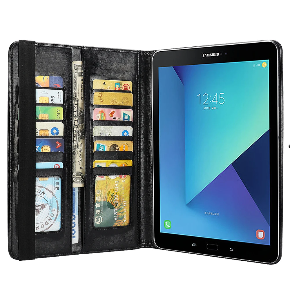 Магнитный двухрядный чехол подставка для карт Tab S3 T820 ударопрочный кожаный с
