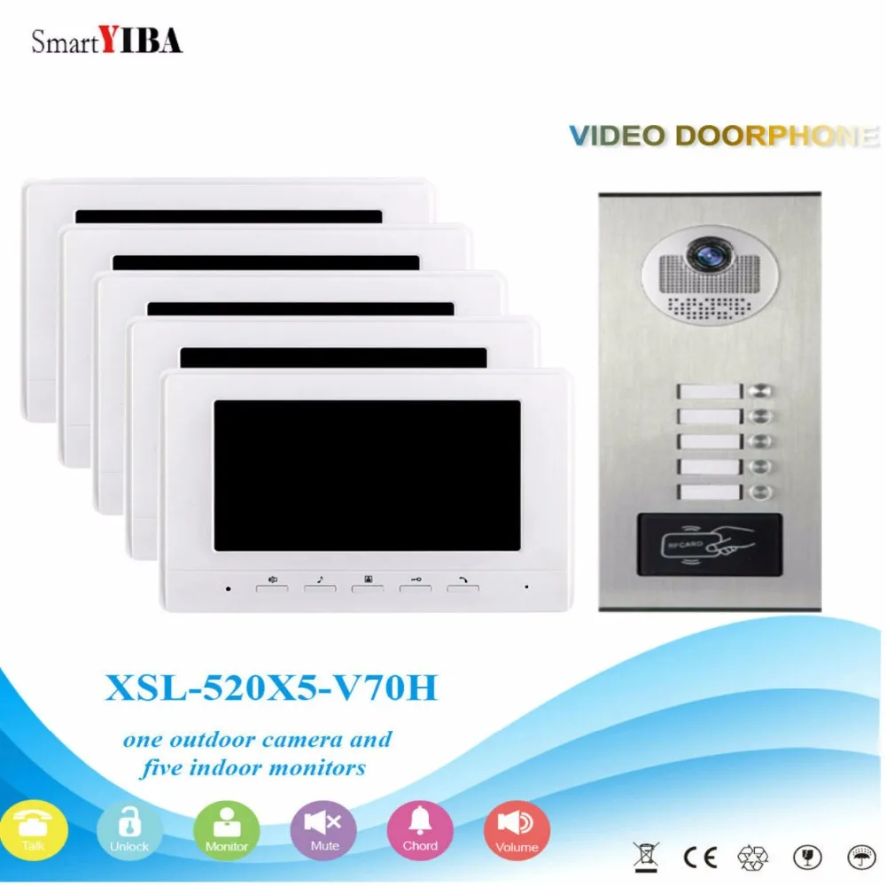 

SmartYIBA 5 блок видео-домофон Системы видео-телефон двери дверной звонок 7 дюймов для контроля уровня сахара в крови с RFID доступа Дверные Камера