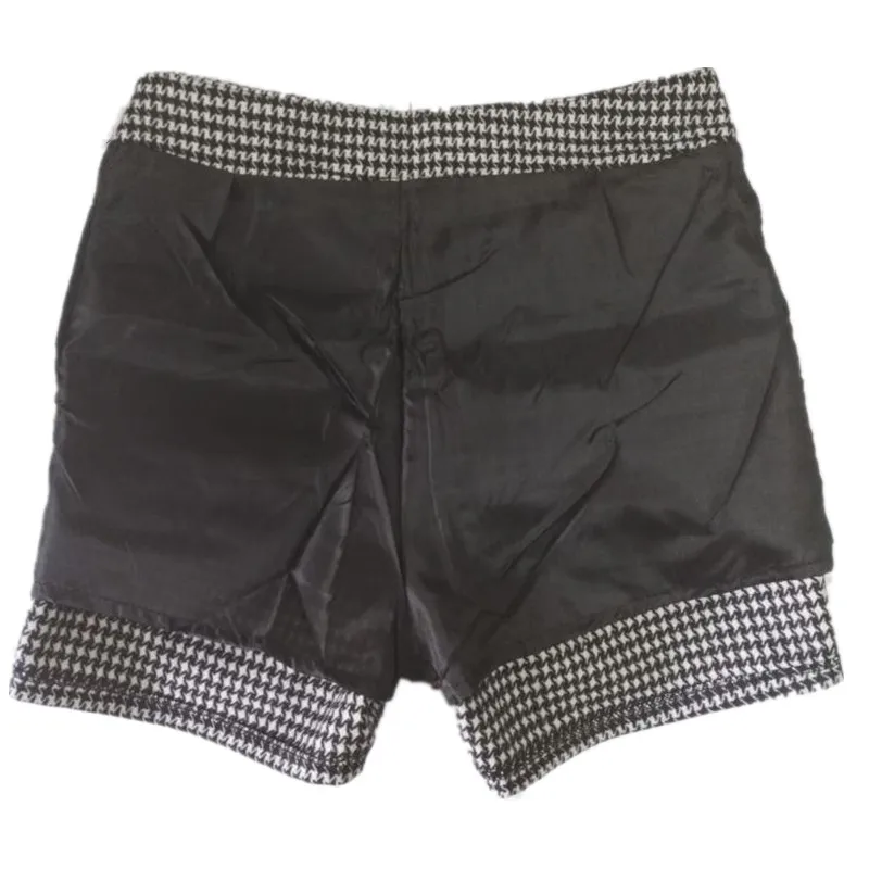 Summer Autumn Women Shorts Mid Waist Houndstooth Casual Woolen LY61 Женская одежда