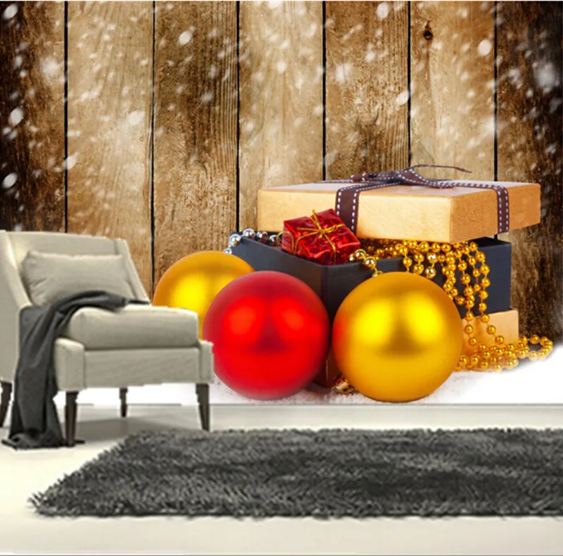 3D фрески на заказ Праздничные рождественские шары подарки снежные панели обои