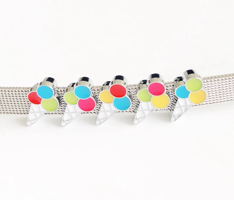 50PCS 8MM Enamel Ice Cream Slide Charms Beads DIY Accessory Fit 8mm Wristband Pet Dog Collars Belts Strips Keychain | Украшения и