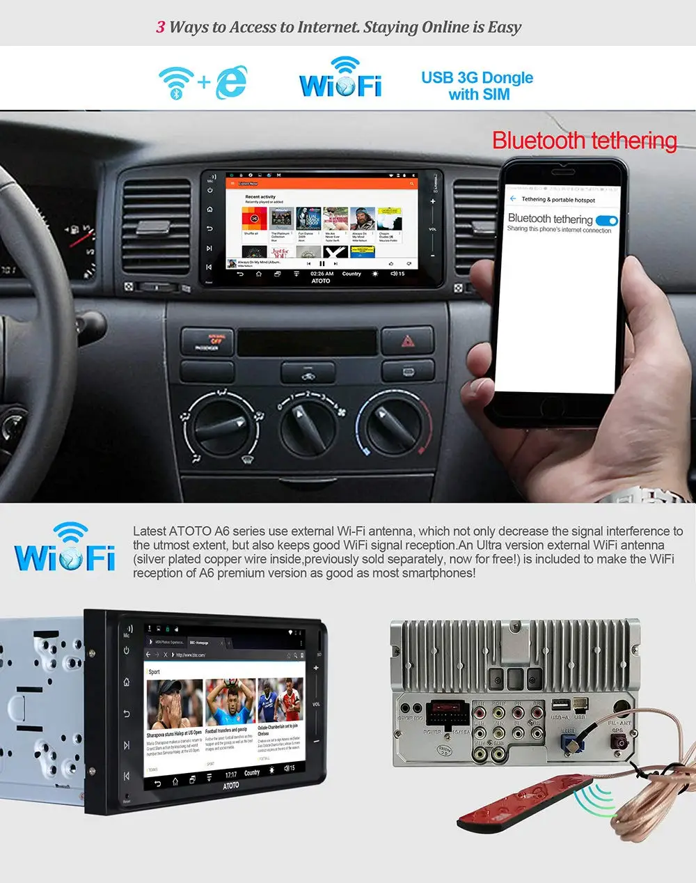 ATOTO A6 Android автомобильный GPS стерео плеер для выбора Toyota/2x Bluetooth и aptX/A6YTY721PR/WiFi 2 4G