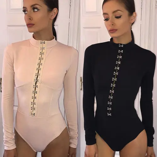 Новая женская с длинным рукавом Bodycon бинты боди комбинезон тонкий короткий