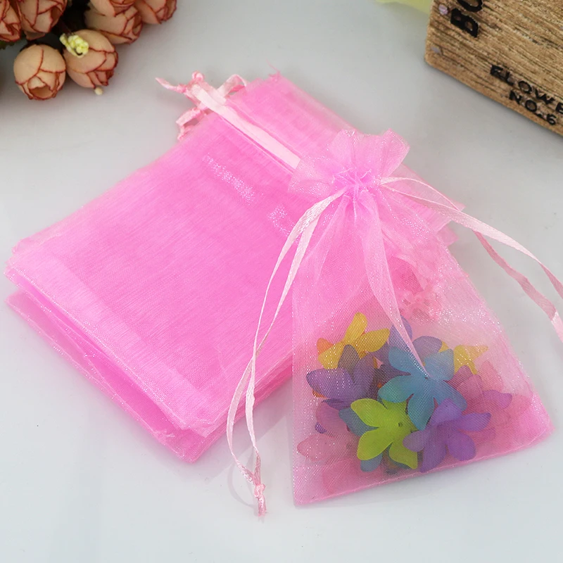 Free Shipping 1000pcs/lot 9x12cm Pink Small Organza Bag Cute Charm Jewelry Packaging Bags Christmas Wedding Organza Pouches