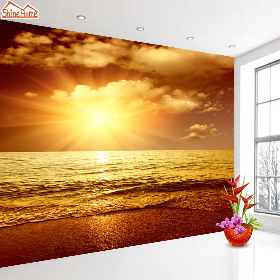 

ShineHome-Sea Wave Sunset 3d Photo Nature Seascape Wallpapers Murals for Walls 3 d Living Room Wallpaper Wall Papers Home Decor