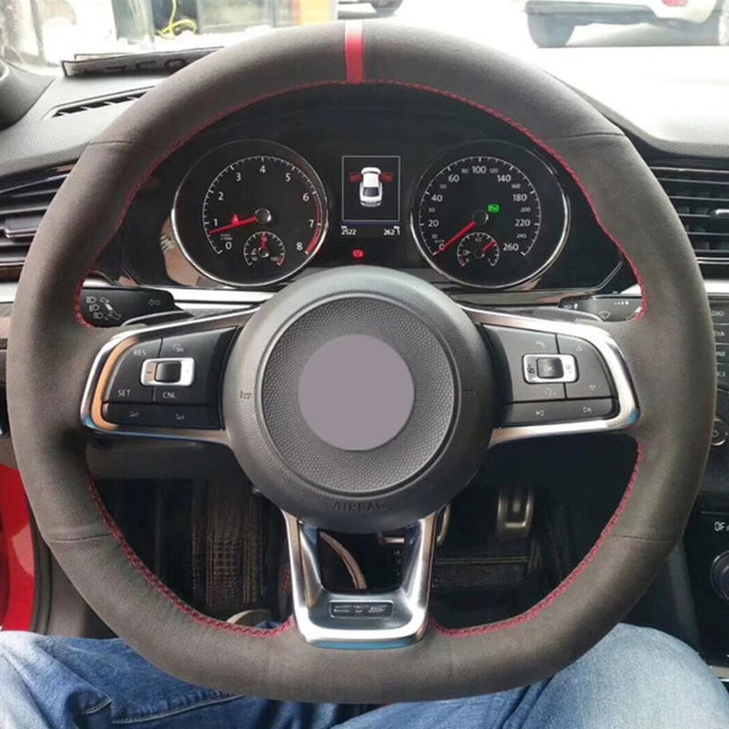 Черная замшевая чехол рулевого колеса автомобиля для Volkswagen Golf 7 GTI R MK7 VW Polo Scirocco 2015