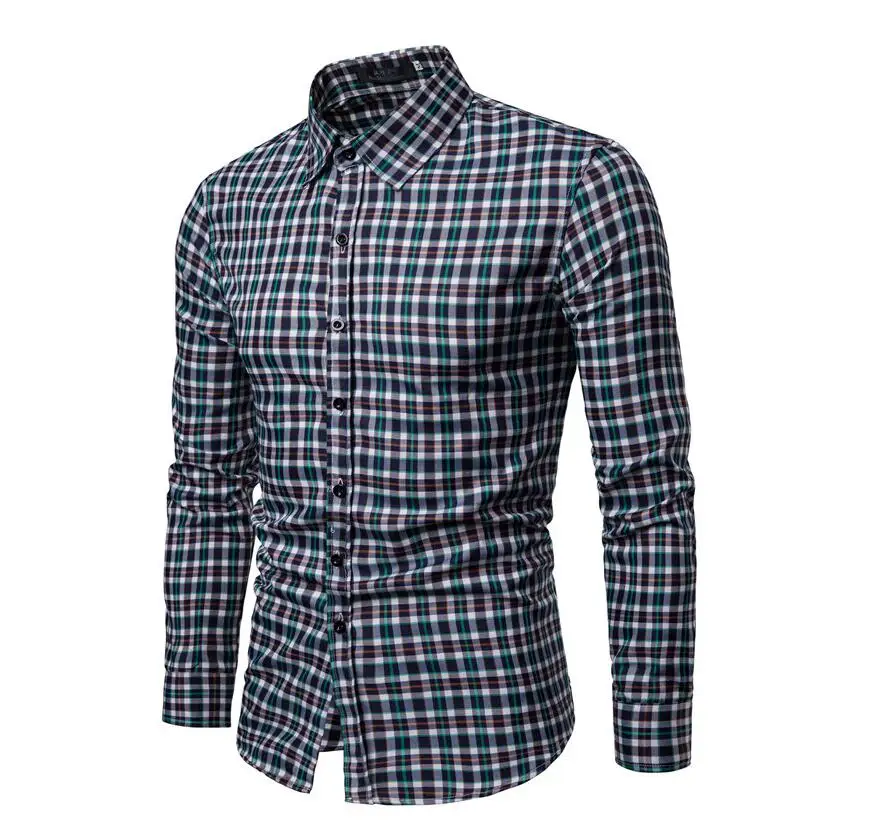 Green Shirt Классическая мужская клетчатая рубашка с длинным рукавом, повседневные рубашки, модная разноцветная клетчатая хлопковая рубашка, мужская одежда - Цвет: Green Shirt