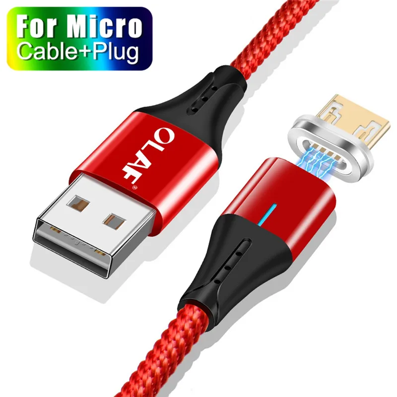 Red Micro Cable OLAF 3A светодиодный магнитный usb кабель для зарядки Micro для Xiaomi huawei Micro USB кабель для быстрой зарядки для samsung кабель для передачи данных Microusb - Цвет: Red Micro Cable