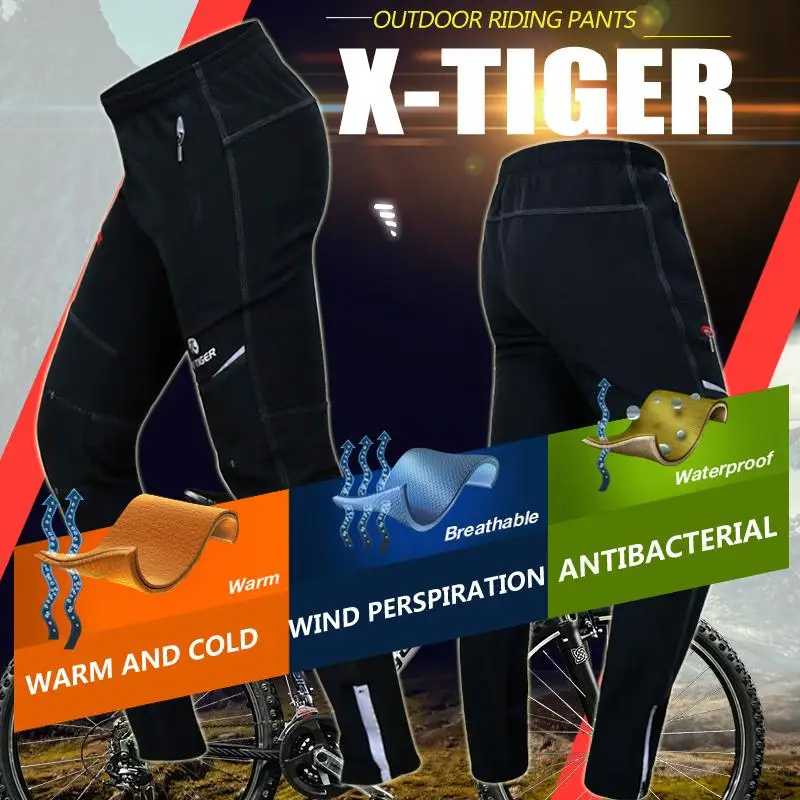 X TIGER многофункциональные Зимние флисовые термоотражающие велосипедные брюки с