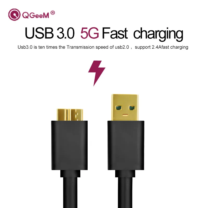 QGEEM Micro USB 3,0 кабель типа А к Micro B кабель для внешнего жесткого диска HDD samsung S5 Note3 USB HDD кабель для передачи данных