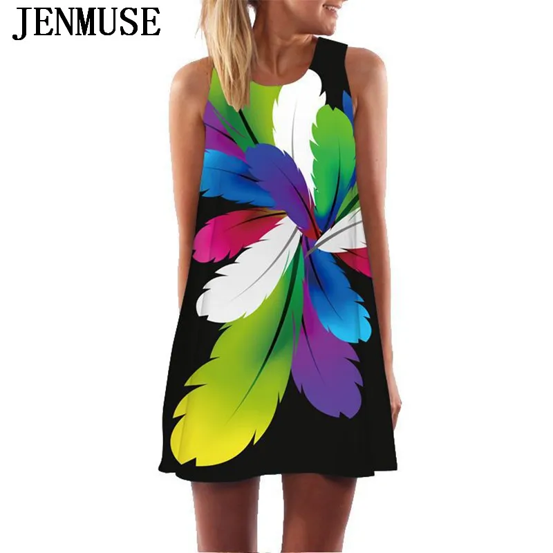 Женское платье без рукавов Jenmuse винтажное пляжное с круглым вырезом лето