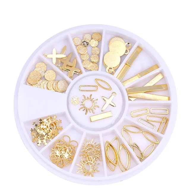 Gold Sun Flower Розовые золотые заклепки 3D украшения ногтей в колесиках голографические серые Матовые Акриловые Звездные линии круглые квадратные смешанные гвозди - Цвет: Gold Sun Flower