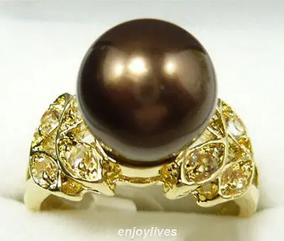 

Free shipping@@@@@ Chocolate Brown Shell Pearl Golden Crystal Butterfly Ring Size: 6.7.8.9