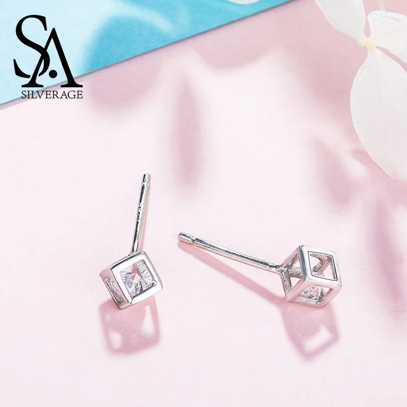 Женские квадратные серьги гвоздики из серебра 925 пробы|stud earrings|earrings forearrings for women |