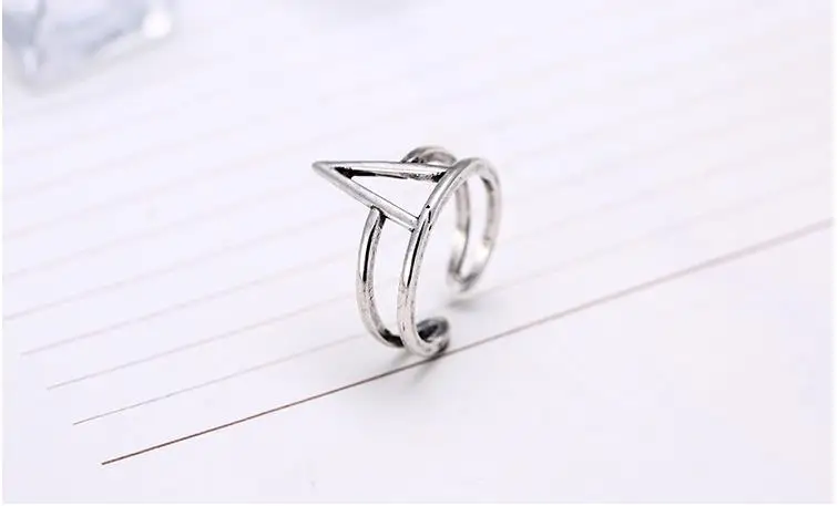 Богемное винтажное 925 пробы Серебряное треугольное кольцо для женщин Bijoux Мода Регулируемый размер кольца на палец Anillos Mujer