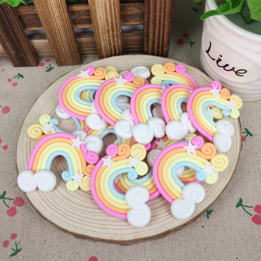 Лидер продаж! Kawaii плоские &quotсделай сам&quot Глина Радуга Кабошоны с плоской