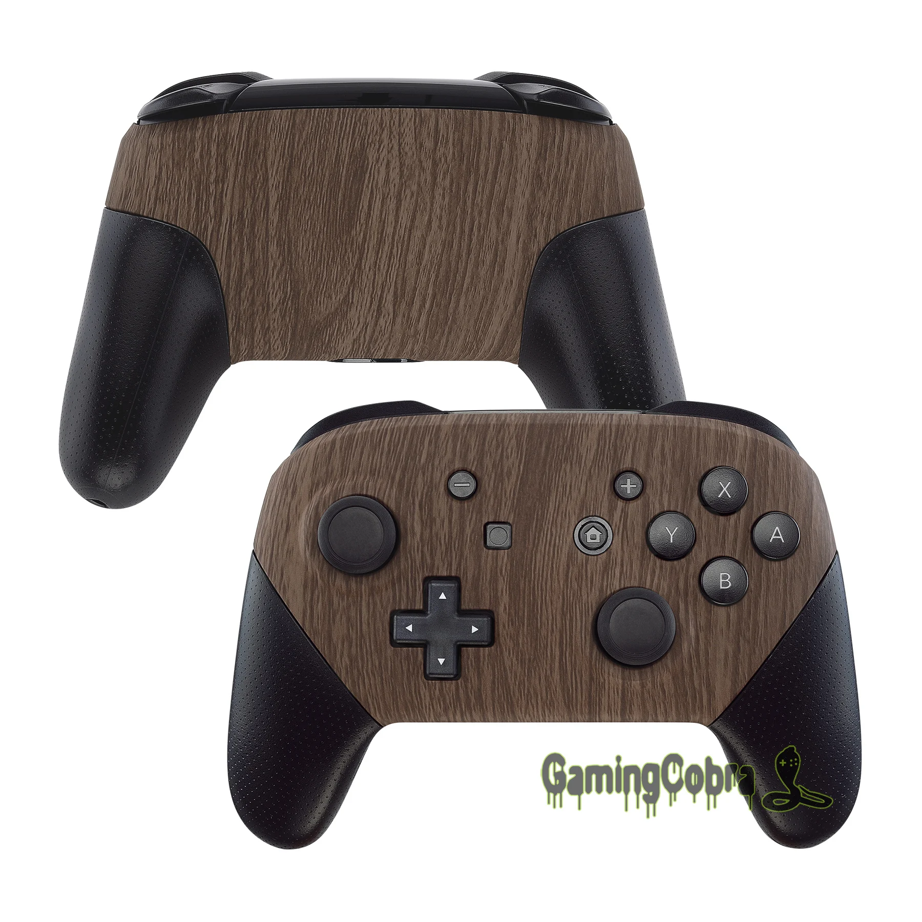 eXtremeRate Wood Grain Patterned Faceplate and Backplate Replacement Shell Housing Case Cover for NS Switch Pro Controller