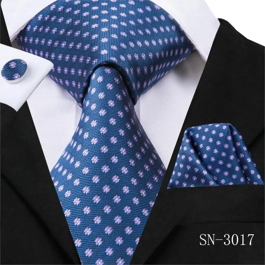 SN-3017 C-3048 Hi-Tie Роскошный Шелковый мужской Галстук Пейсли синий галстук носовой платок запонки набор 8,5 см Мужские Классические Вечерние и свадебные галстуки 150 см - Цвет: SN-3017