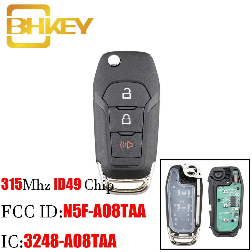 

BHKEY 3Buttons Remote Car key 315Mhz ID49 Chip For Ford F-Series trucks Explorer Ranger 2015-2019 For Ford N5F-A08TAA Car keys