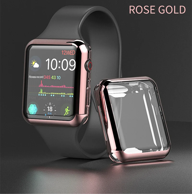 rose gold MDNEN чехол для Apple Watch, чехол для Iwatch 4, 3, 2, 1, ремешок 42 мм, 38 мм, 40 мм, 42 мм, ТПУ, защитный чехол для экрана - Цвет: rose gold