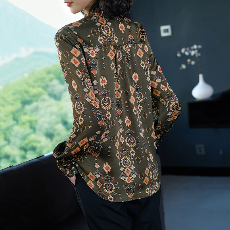 Chiffon printing Blouse 2019 Long Sleeve Women Blouses and Tops v-neck elegant Office Shirt Casual Blusas Chemise Femme |