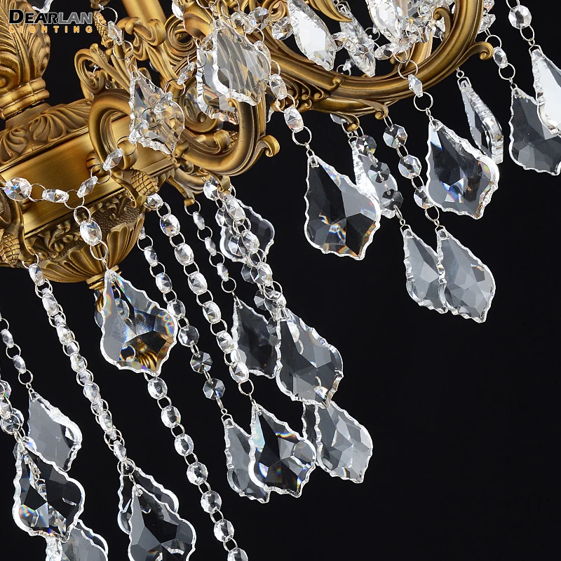 15 Lights Brass Color Bronze Finish Crystal Chandelier Lamp Big Lustre Light Fixture 2 tiers Villa Cristal Lighting | Лампы и